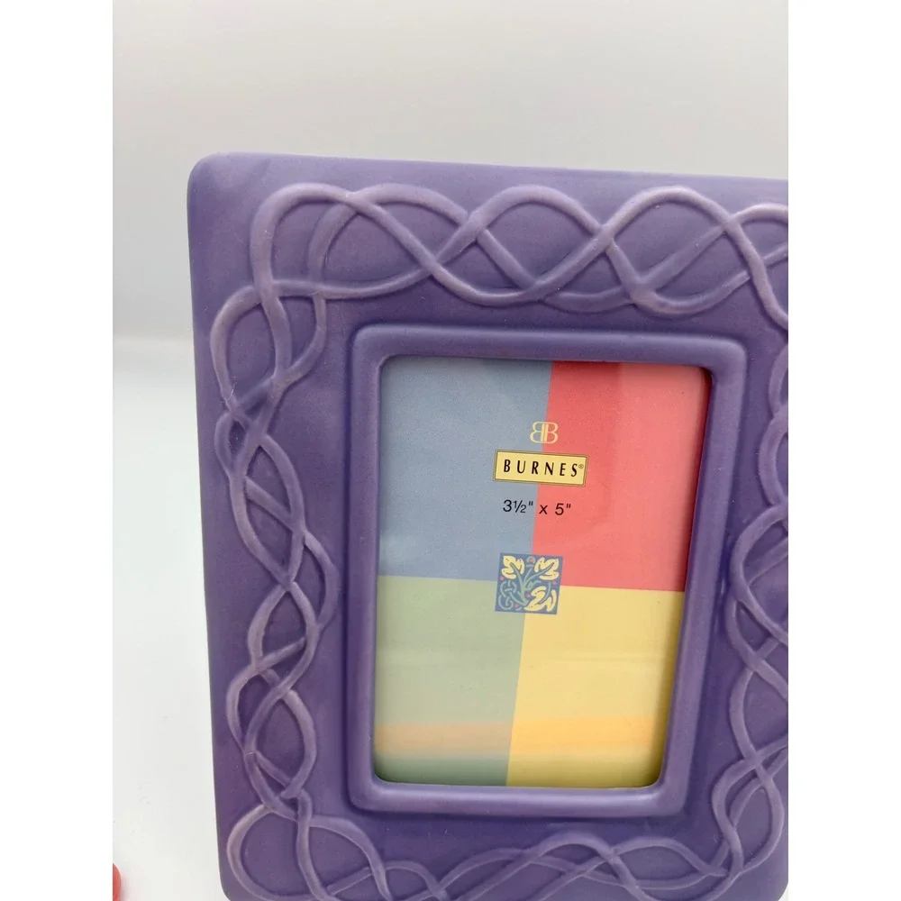 Burnes of Boston Purple Ceramic Celtic Knot Picture Frame 3.5x5 Vintage 1997‎
